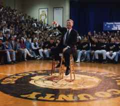 Vice President Dan Quayle talking in a high school gym